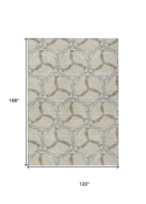 Homeroots 3' Geometric Washable Indoor Outdoor Area Rug - Stylish, Durable Design For Home & Patio Spaces Beige Polyester 613463