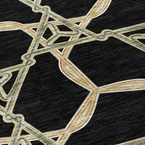 Homeroots 3' Geometric Washable Indoor Outdoor Area Rug - Stylish, Durable Design For Home & Patio Spaces Black Polyester 613464