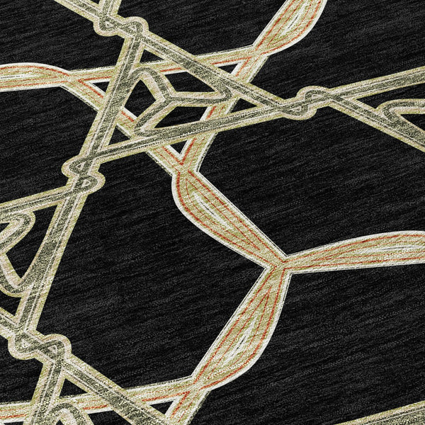 Homeroots 3' Geometric Washable Indoor Outdoor Area Rug - Stylish, Durable Design For Home & Patio Spaces Black Polyester 613464