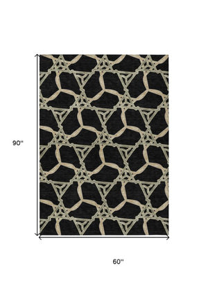 Homeroots 3' Geometric Washable Indoor Outdoor Area Rug - Stylish, Durable Design For Home & Patio Spaces Black Polyester 613465