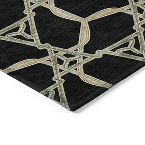 Homeroots 3' Geometric Washable Indoor Outdoor Area Rug - Stylish, Durable Design For Home & Patio Spaces Black Polyester 613465