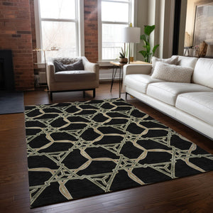 Homeroots 3' Geometric Washable Indoor Outdoor Area Rug - Stylish, Durable Design For Home & Patio Spaces Black Polyester 613465