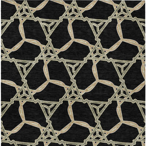 Homeroots 3' Geometric Washable Indoor Outdoor Area Rug - Stylish, Durable Design For Home & Patio Spaces Black Polyester 613467