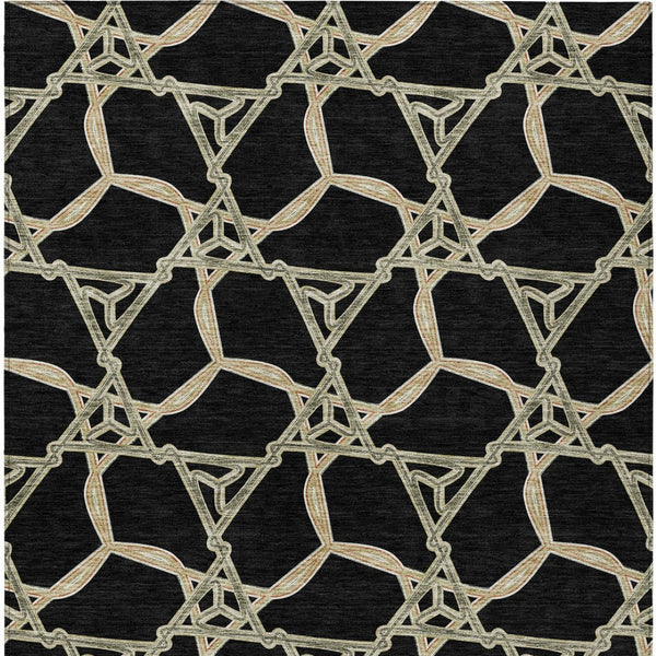 Homeroots 3' Geometric Washable Indoor Outdoor Area Rug - Stylish, Durable Design For Home & Patio Spaces Black Polyester 613467