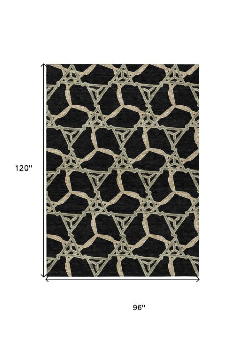 Homeroots 3' Geometric Washable Indoor Outdoor Area Rug - Stylish, Durable Design For Home & Patio Spaces Black Polyester 613467
