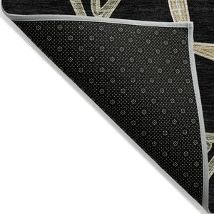 Homeroots 3' Geometric Washable Indoor Outdoor Area Rug - Stylish, Durable Design For Home & Patio Spaces Black Polyester 613467