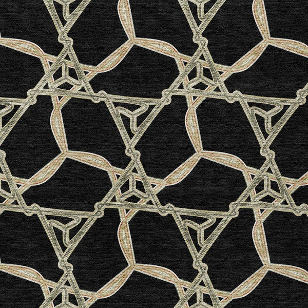 Homeroots 3' Geometric Washable Indoor Outdoor Area Rug - Stylish, Durable Design For Home & Patio Spaces Black Polyester 613467