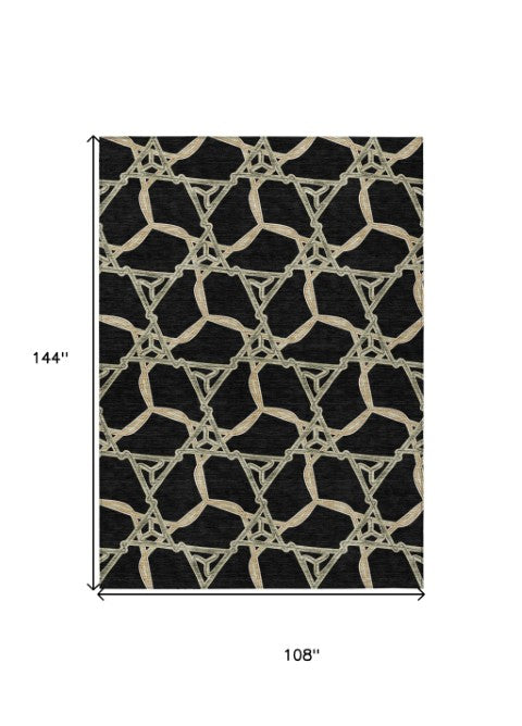 Homeroots 3' Geometric Washable Indoor Outdoor Area Rug - Stylish, Durable Design For Home & Patio Spaces Black Polyester 613468