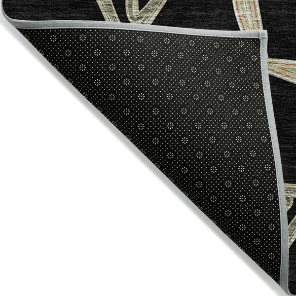 Homeroots 3' Geometric Washable Indoor Outdoor Area Rug - Stylish, Durable Design For Home & Patio Spaces Black Polyester 613468