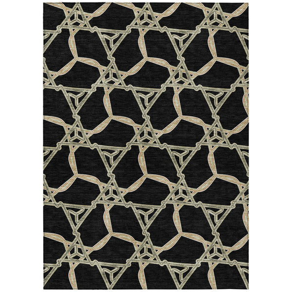 Homeroots 3' Geometric Washable Indoor Outdoor Area Rug - Stylish, Durable Design For Home & Patio Spaces Black Polyester 613469