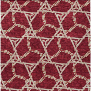 Homeroots 3' Geometric Washable Indoor Outdoor Area Rug - Stylish, Durable Design For Home & Patio Spaces Burgundy Polyester 613470