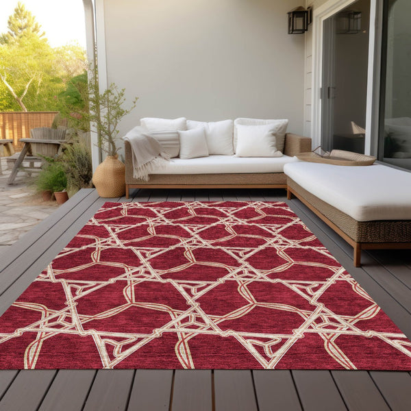 Homeroots 3' Geometric Washable Indoor Outdoor Area Rug - Stylish, Durable Design For Home & Patio Spaces Burgundy Polyester 613470