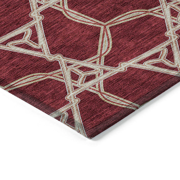 Homeroots 3' Geometric Washable Indoor Outdoor Area Rug - Stylish, Durable Design For Home & Patio Spaces Burgundy Polyester 613470