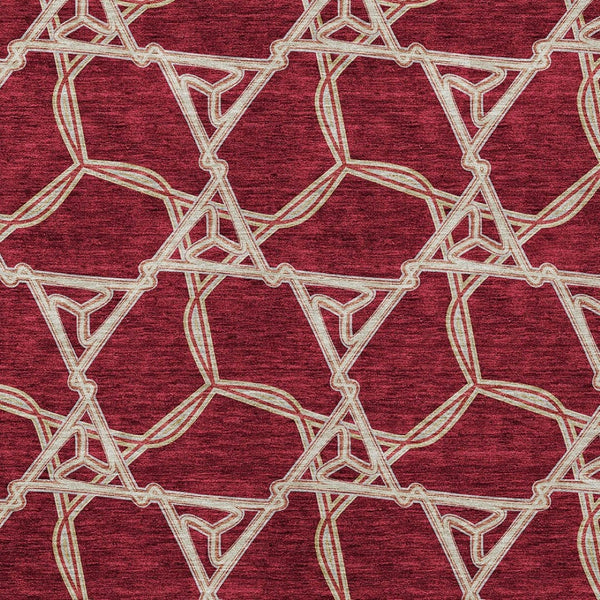 Homeroots 3' Geometric Washable Indoor Outdoor Area Rug - Stylish, Durable Design For Home & Patio Spaces Burgundy Polyester 613470