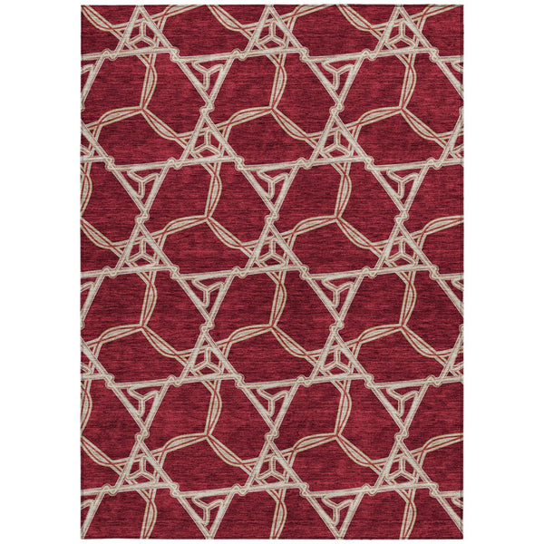 Homeroots 3' Geometric Washable Indoor Outdoor Area Rug - Stylish, Durable Design For Home & Patio Spaces Burgundy Polyester 613471