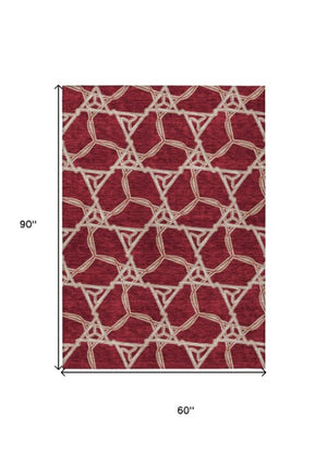 Homeroots 3' Geometric Washable Indoor Outdoor Area Rug - Stylish, Durable Design For Home & Patio Spaces Burgundy Polyester 613471
