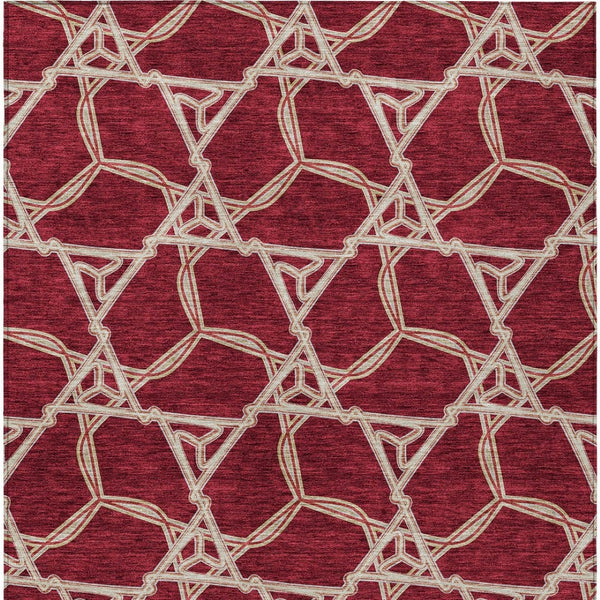 Homeroots 3' Geometric Washable Indoor Outdoor Area Rug - Stylish, Durable Design For Home & Patio Spaces Burgundy Polyester 613471