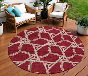 Homeroots 3' Geometric Washable Indoor Outdoor Area Rug - Stylish, Durable Design For Home & Patio Spaces Burgundy Polyester 613472