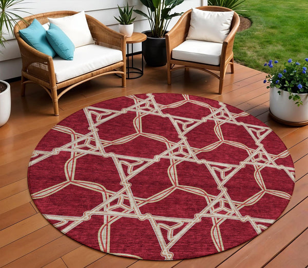 Homeroots 3' Geometric Washable Indoor Outdoor Area Rug - Stylish, Durable Design For Home & Patio Spaces Burgundy Polyester 613472