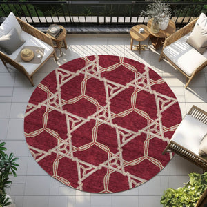 Homeroots 3' Geometric Washable Indoor Outdoor Area Rug - Stylish, Durable Design For Home & Patio Spaces Burgundy Polyester 613472