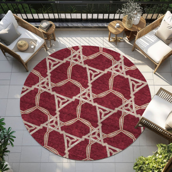 Homeroots 3' Geometric Washable Indoor Outdoor Area Rug - Stylish, Durable Design For Home & Patio Spaces Burgundy Polyester 613472