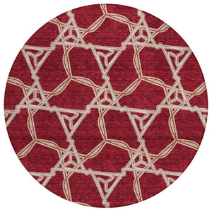 HomeRoots 5' Burgundy and Gold Geometric Area Rug – Stylish, Durable, Machine Washable for Indoor and Outdoor Use 8' Round 613472