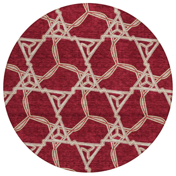 HomeRoots 5' Burgundy and Gold Geometric Area Rug – Stylish, Durable, Machine Washable for Indoor and Outdoor Use 8' Round 613472