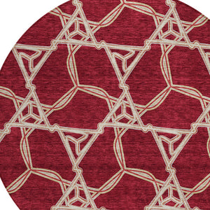 Homeroots 3' Geometric Washable Indoor Outdoor Area Rug - Stylish, Durable Design For Home & Patio Spaces Burgundy Polyester 613472