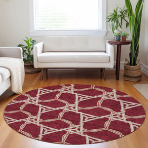 Homeroots 3' Geometric Washable Indoor Outdoor Area Rug - Stylish, Durable Design For Home & Patio Spaces Burgundy Polyester 613472