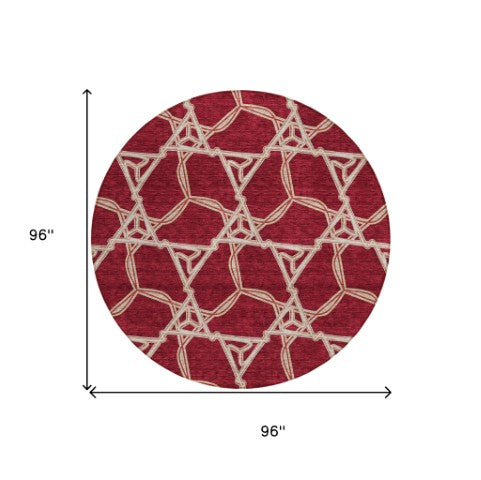 Homeroots 3' Geometric Washable Indoor Outdoor Area Rug - Stylish, Durable Design For Home & Patio Spaces Burgundy Polyester 613472