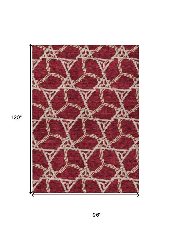 HomeRoots 5' Burgundy and Gold Geometric Area Rug – Stylish, Durable, Machine Washable for Indoor and Outdoor Use 8' X 10' 613473