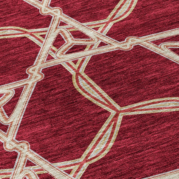 HomeRoots 5' Burgundy and Gold Geometric Area Rug – Stylish, Durable, Machine Washable for Indoor and Outdoor Use 8' X 10' 613473