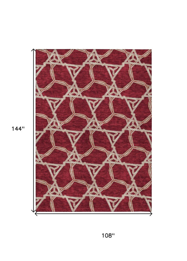 HomeRoots 5' Burgundy and Gold Geometric Area Rug – Stylish, Durable, Machine Washable for Indoor and Outdoor Use 9' X 12' 613474