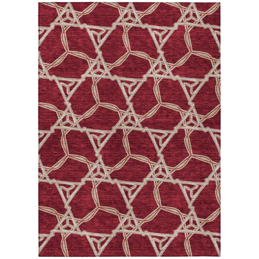 HomeRoots 5' Burgundy and Gold Geometric Area Rug – Stylish, Durable, Machine Washable for Indoor and Outdoor Use 9' X 12' 613474