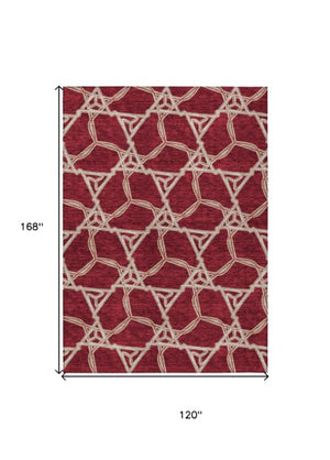Homeroots 3' Geometric Washable Indoor Outdoor Area Rug - Stylish, Durable Design For Home & Patio Spaces Burgundy Polyester 613475