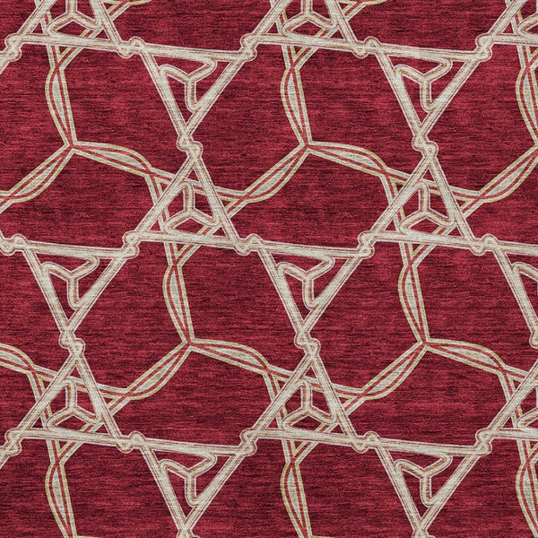 Homeroots 3' Geometric Washable Indoor Outdoor Area Rug - Stylish, Durable Design For Home & Patio Spaces Burgundy Polyester 613475
