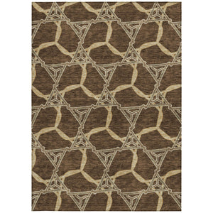 Homeroots 3' Geometric Washable Indoor Outdoor Area Rug - Stylish, Durable Design For Home & Patio Spaces Brown Polyester 613477