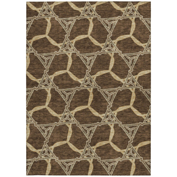 Homeroots 3' Geometric Washable Indoor Outdoor Area Rug - Stylish, Durable Design For Home & Patio Spaces Brown Polyester 613477