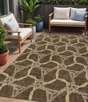 Homeroots 3' Geometric Washable Indoor Outdoor Area Rug - Stylish, Durable Design For Home & Patio Spaces Brown Polyester 613477
