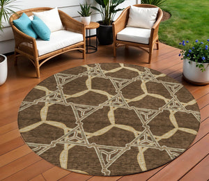 Homeroots 3' Geometric Washable Indoor Outdoor Area Rug - Stylish, Durable Design For Home & Patio Spaces Brown Polyester 613478