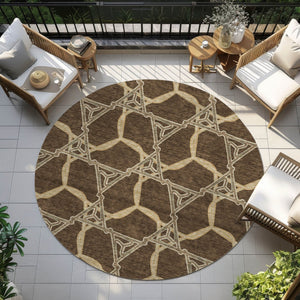 Homeroots 3' Geometric Washable Indoor Outdoor Area Rug - Stylish, Durable Design For Home & Patio Spaces Brown Polyester 613478