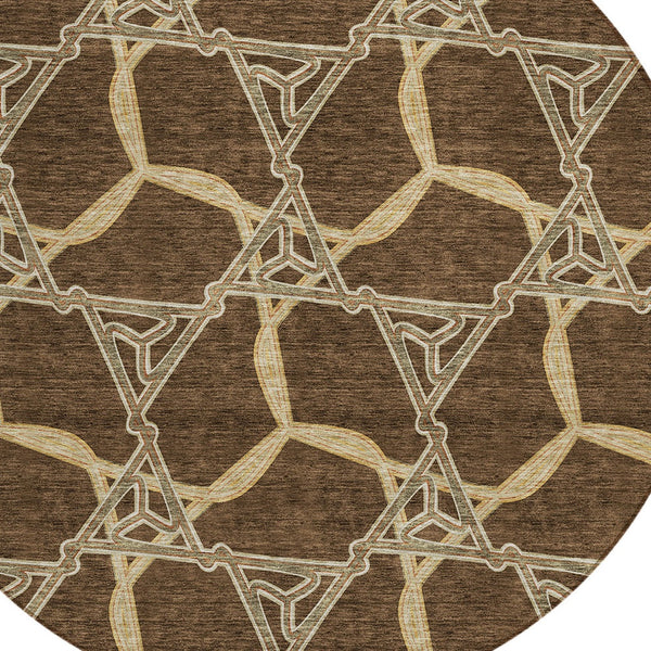 Homeroots 3' Geometric Washable Indoor Outdoor Area Rug - Stylish, Durable Design For Home & Patio Spaces Brown Polyester 613478