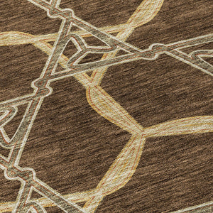 Homeroots 3' Geometric Washable Indoor Outdoor Area Rug - Stylish, Durable Design For Home & Patio Spaces Brown Polyester 613478