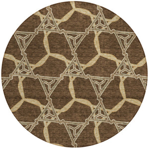 Homeroots 3' Geometric Washable Indoor Outdoor Area Rug - Stylish, Durable Design For Home & Patio Spaces Brown Polyester 613478