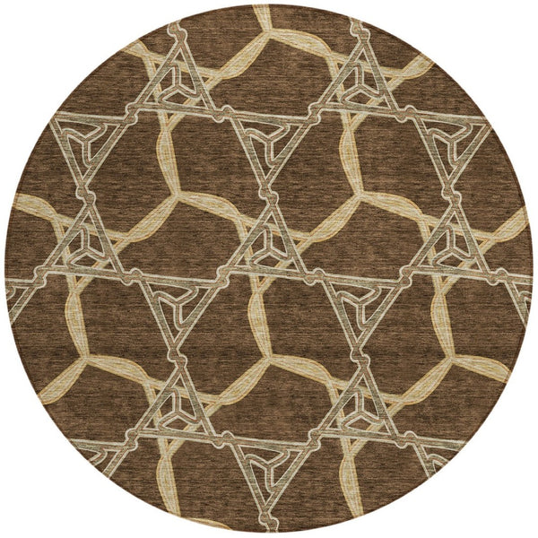 Homeroots 3' Geometric Washable Indoor Outdoor Area Rug - Stylish, Durable Design For Home & Patio Spaces Brown Polyester 613478