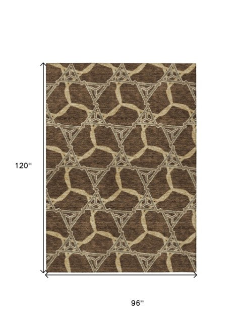 Homeroots 3' Geometric Washable Indoor Outdoor Area Rug - Stylish, Durable Design For Home & Patio Spaces Brown Polyester 613479