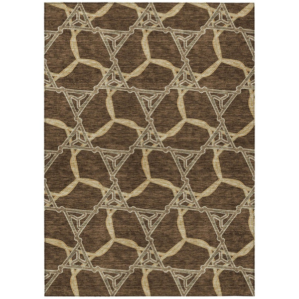 HomeRoots 5' Brown and Beige Geometric Area Rug - Stylish, Washable, Durable for Indoor and Outdoor Use 8' X 10' 613479