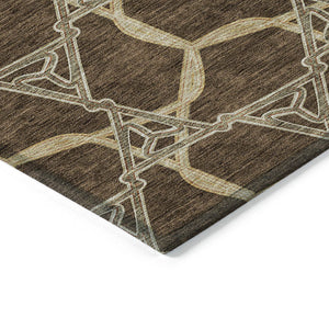 Homeroots 3' Geometric Washable Indoor Outdoor Area Rug - Stylish, Durable Design For Home & Patio Spaces Brown Polyester 613479