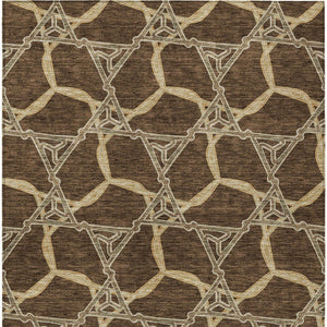 Homeroots 3' Geometric Washable Indoor Outdoor Area Rug - Stylish, Durable Design For Home & Patio Spaces Brown Polyester 613480