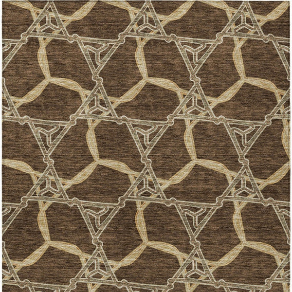 Homeroots 3' Geometric Washable Indoor Outdoor Area Rug - Stylish, Durable Design For Home & Patio Spaces Brown Polyester 613480